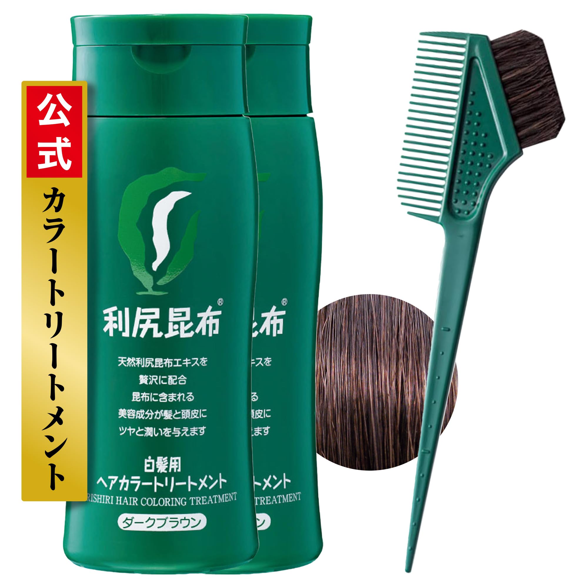 Sastty (サスティ) 【白髪用】利尻ヘアカラートリートメント (ダークブラウン) 200g×2本セット 【カラーケア専用 馬毛ブラシ&コーム付】