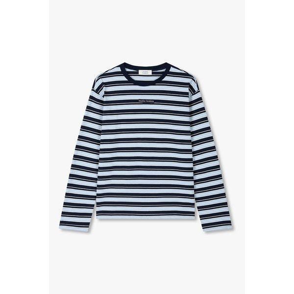 ロゴとペンストライプのラウンドネックTシャツ 9196122631053