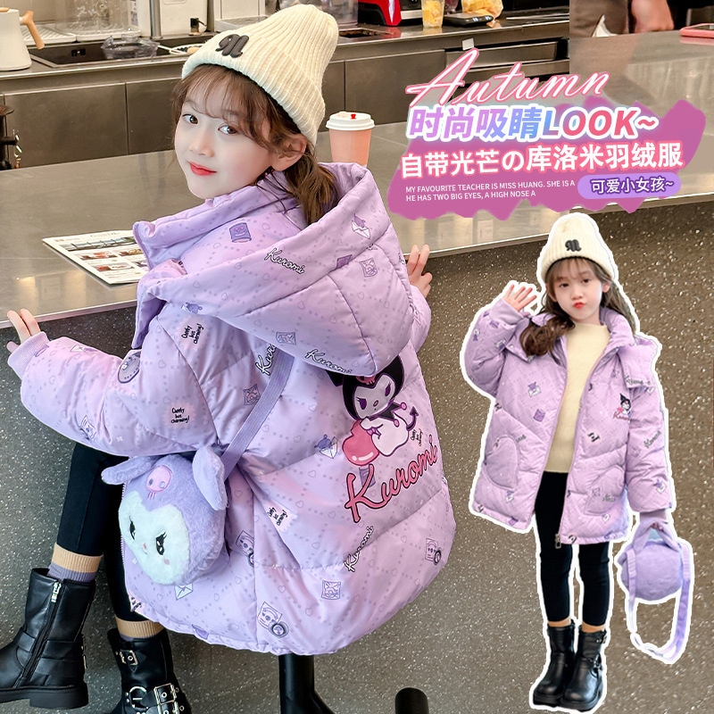 女の子クロミダウンジャケットシングルピース子供スタイル長児用厚手のフード付きコート