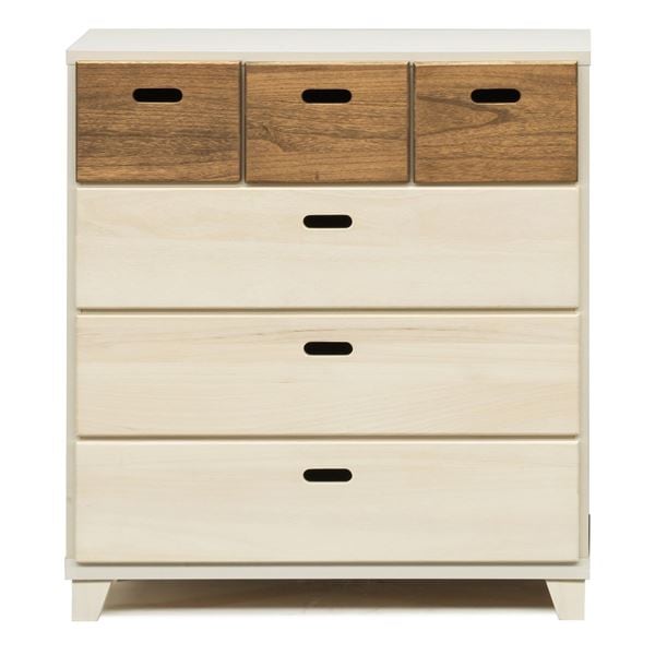 日本製 天然木 チェスト 4段 オイル塗装仕上げ 74.5cm幅 ホワイト/ブラウン 完成品 タンス 衣類収納 引出し収納