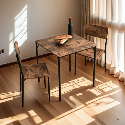 四角 ダイニング 3点セット ダイニングテーブル 一人暮らしやカップルにぴったり 木目調 コンパクト ダイニングセット 面取り加工 食卓 コンパクトサイズ 2人掛け サビに強い おしゃれ