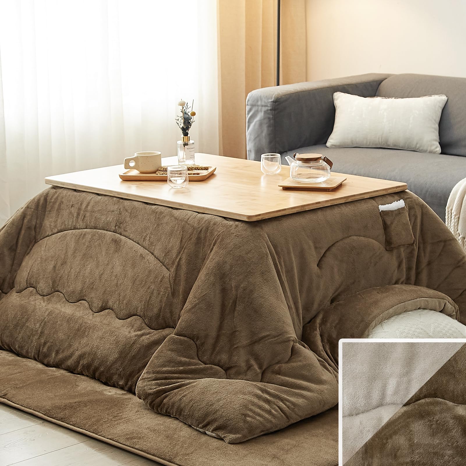 VK Living こたつ布団 長方形 単品185×235cm 中綿1.8kg 【SUPER HOT】 発熱綿使用+LockHeat速暖発熱繊維 撥水加工 ポケット付き フィットキルト こたつ掛け布団