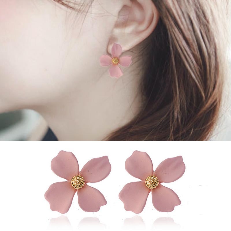 ピンクフラワーイヤリング(1ペア) 両耳 花 ゴールド 金色 メンズ レディース 女性 母の日 女の人 大きい フェイクピアス 結婚式 発表会 入学式 二次会 プレゼント cf169