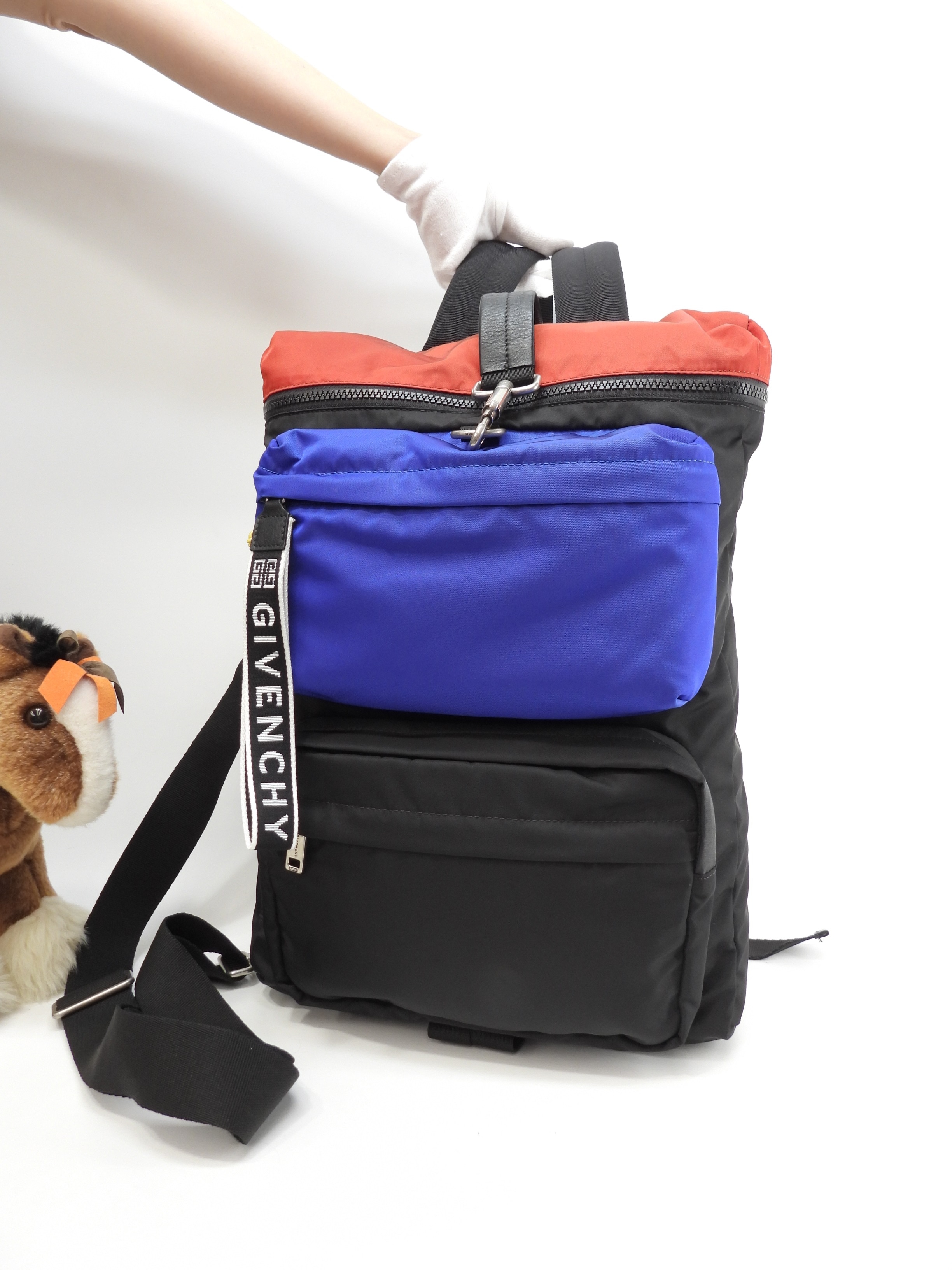 バックパック ナイロン 黒赤青 リュックサック クロスボディバッグ@ZEA0198