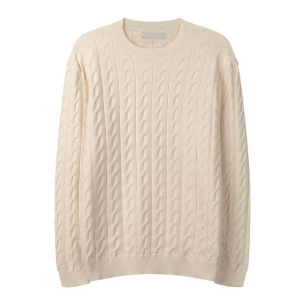 メンズシームレスケーブルスパンラウンドニット SG KN Q034 オートミール_P416069726