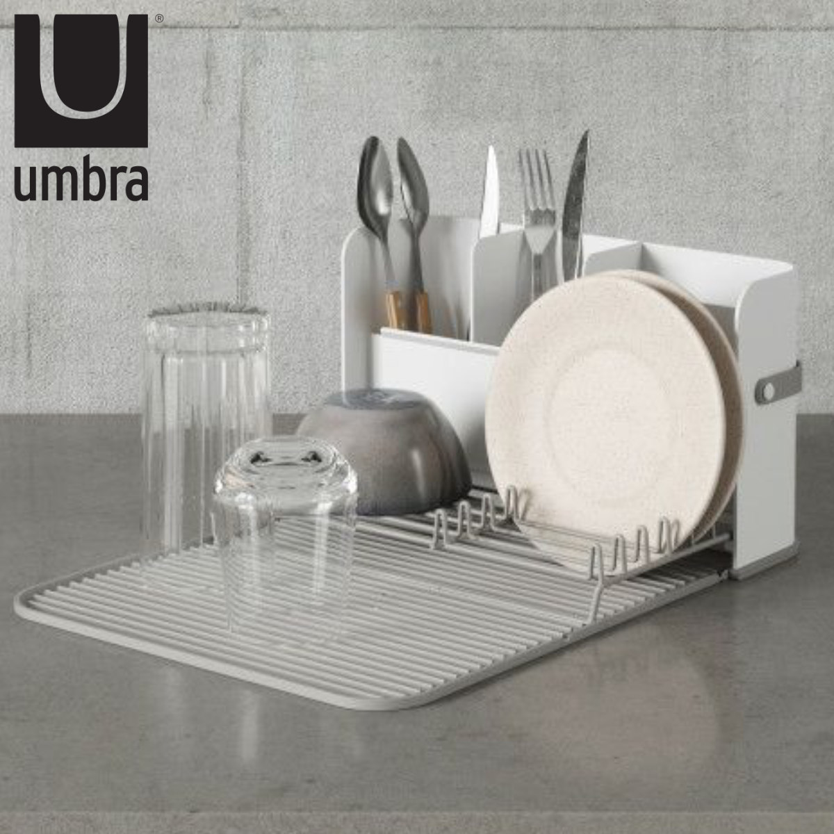 umbra 水切りラック スリング ディッシュラック アンブラ 食洗機対応 折りたたみ シンク上 カトラリーケース 水切り 水切りトレー 水切りマット 水切りかご キッチンツールスタンド