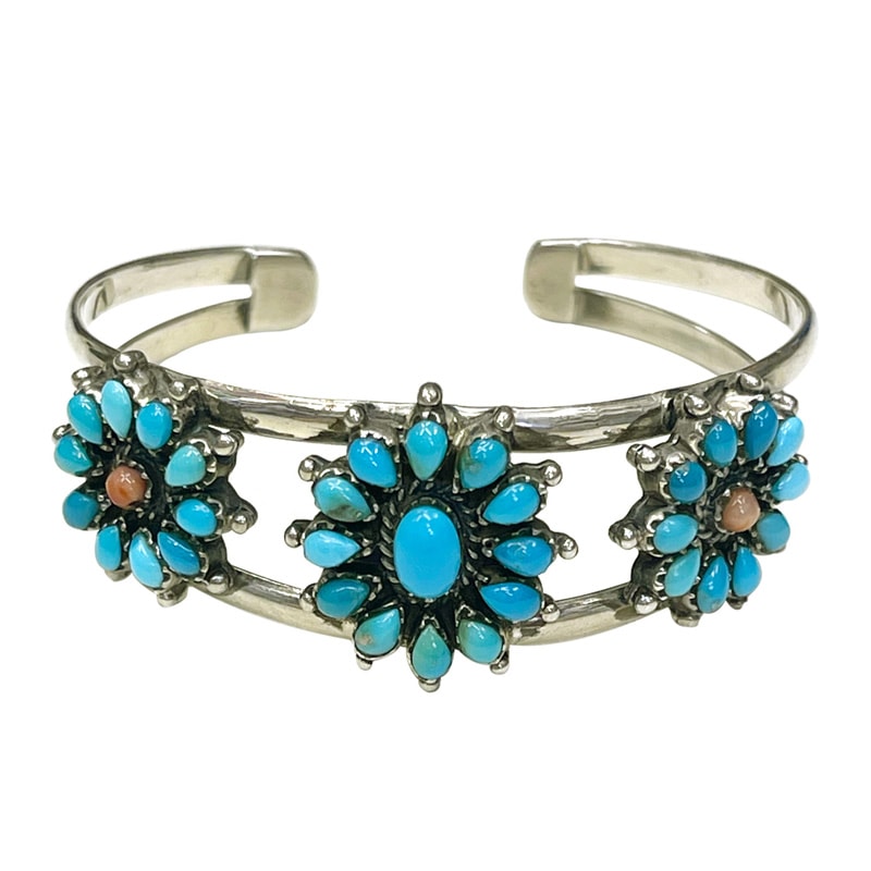 【宅配発送】シルバーバングル(腕輪) 天然ターコイズ シルバー925 トルコ石 サンゴ ハンドメイド インディアンジュエリー インディアン ブレス バングル 希少 1点物 #