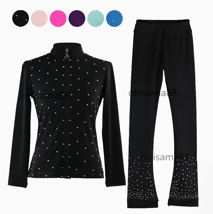 アイスダンス スケート 練習着 アイスフィギュアスケート 子供 大人 アイススケート 上着+パンツ 2点セット フィギュアスケート衣装 スケートウエア ストレッチ 競技 ステージ 美しい フィギュアス