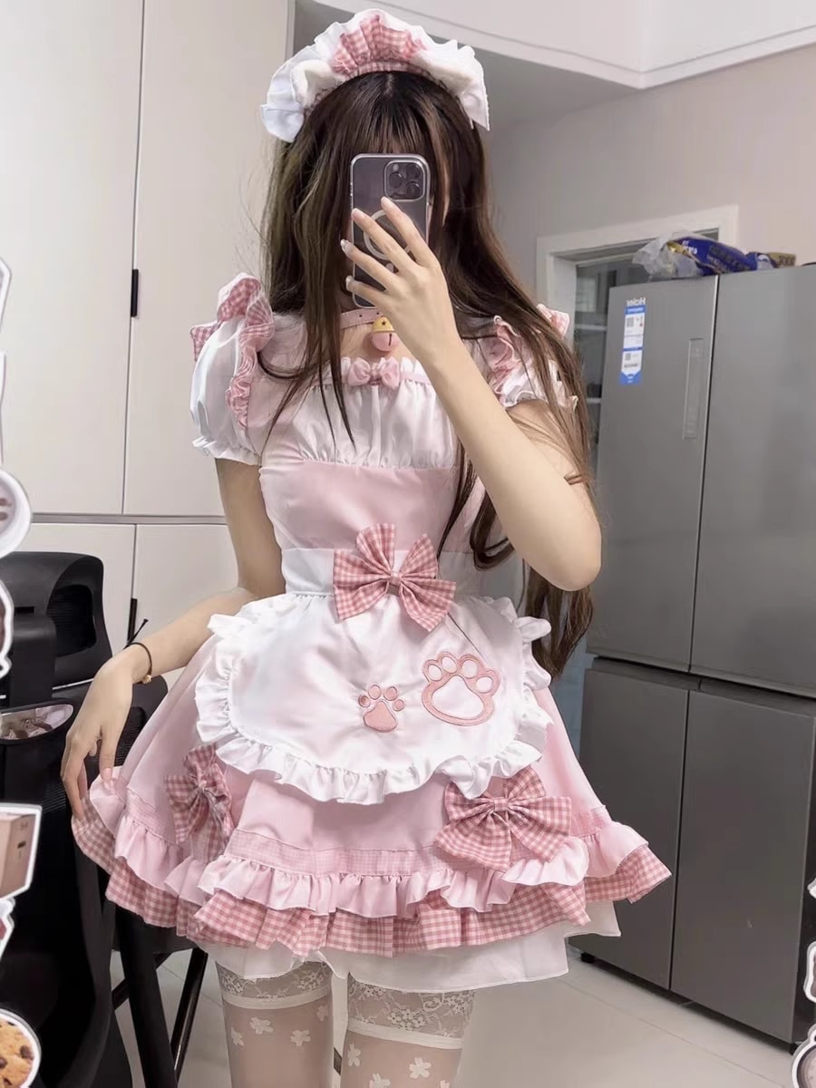 メイド衣装 かわいい少女猫二次元ロリータコスプレ衣装ロリータコスプレドレスロリィタ 半袖日常服ゴスロリワンピース人形師 レディースフリルレースウェディング可愛いお嬢様姫系ワンピキュート ハロウィン