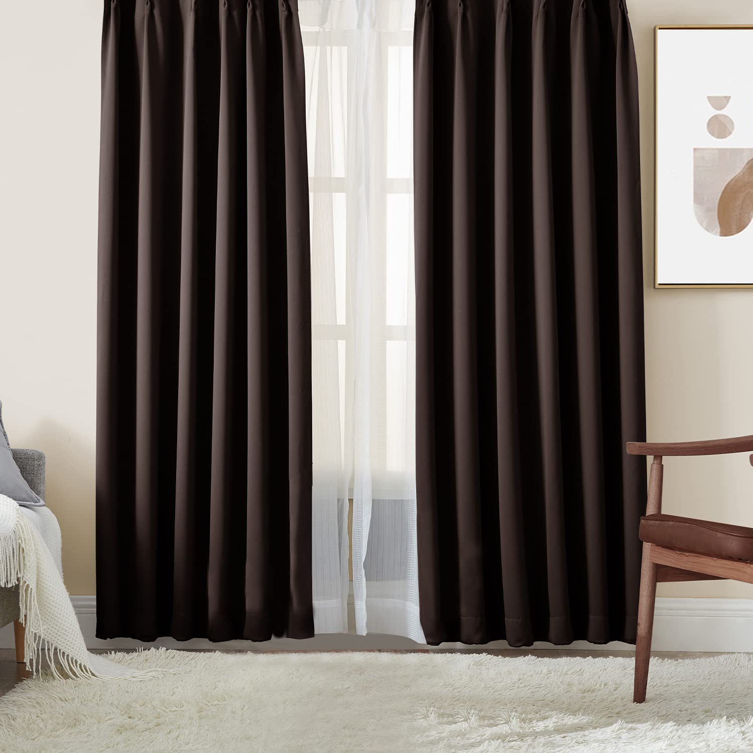 Hansleep カーテン　カーキ　幅100cm×丈220cm Hansleep カーテン 遮光カーテン 4枚セット 1級遮光 カーキ 幅100cm丈