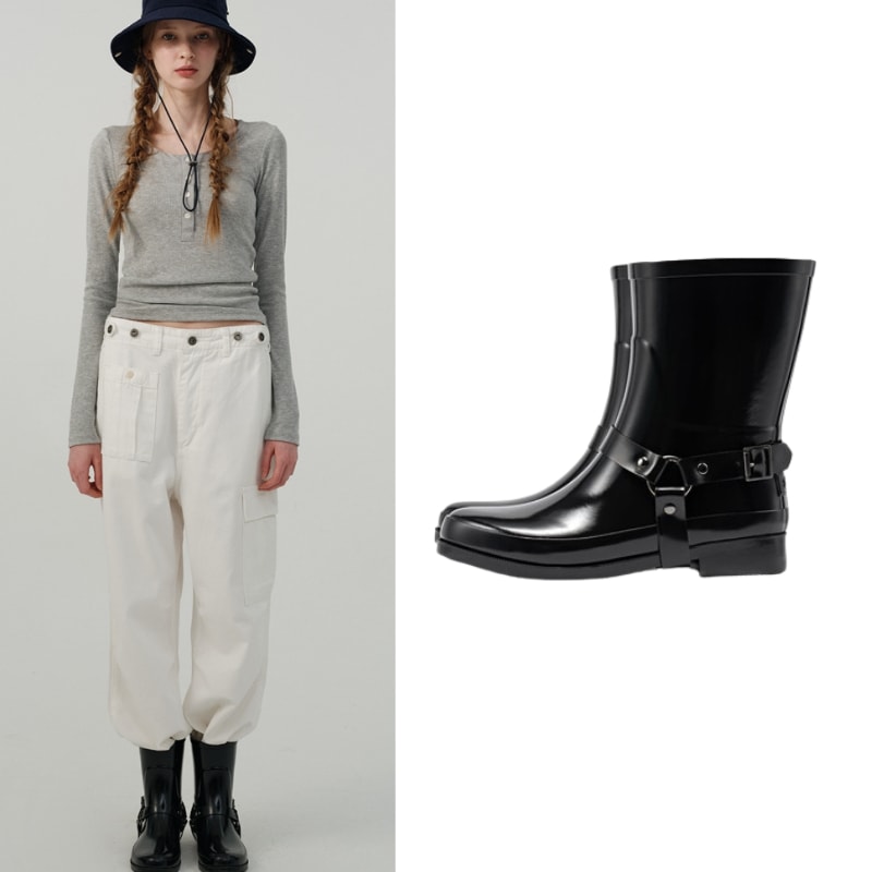 [Rockfish Weatherwear X The Barnnet]Glossy Harness Rain Boots - Middle