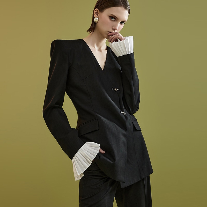 MBDJ067 ストライプ フリル パッド シングル ジャケット