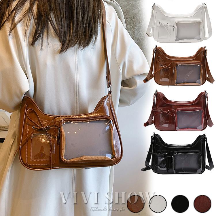 [新品入荷]ショルダーバッグ レディース 肩掛け 小さめ PUレザー ワンハンドル 長財布収納可能 クリアポケット付き ワンショルダー シンプル おしゃれ