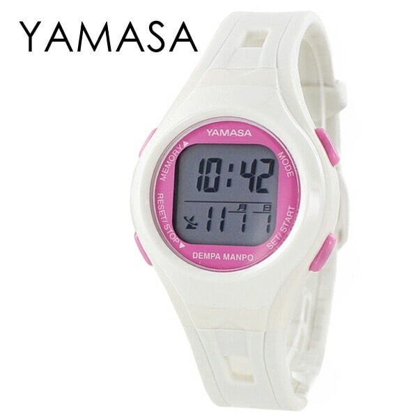 山佐 ヤマサ 万歩計 50年の歴史メーカー 正規品 歩数計時刻合わせ不要 電波で自動修正 腕時計タイプ デジタル 36mm ホワイト ピンク ウォーキング 散歩 誕生日 還暦 古希 喜寿 傘寿