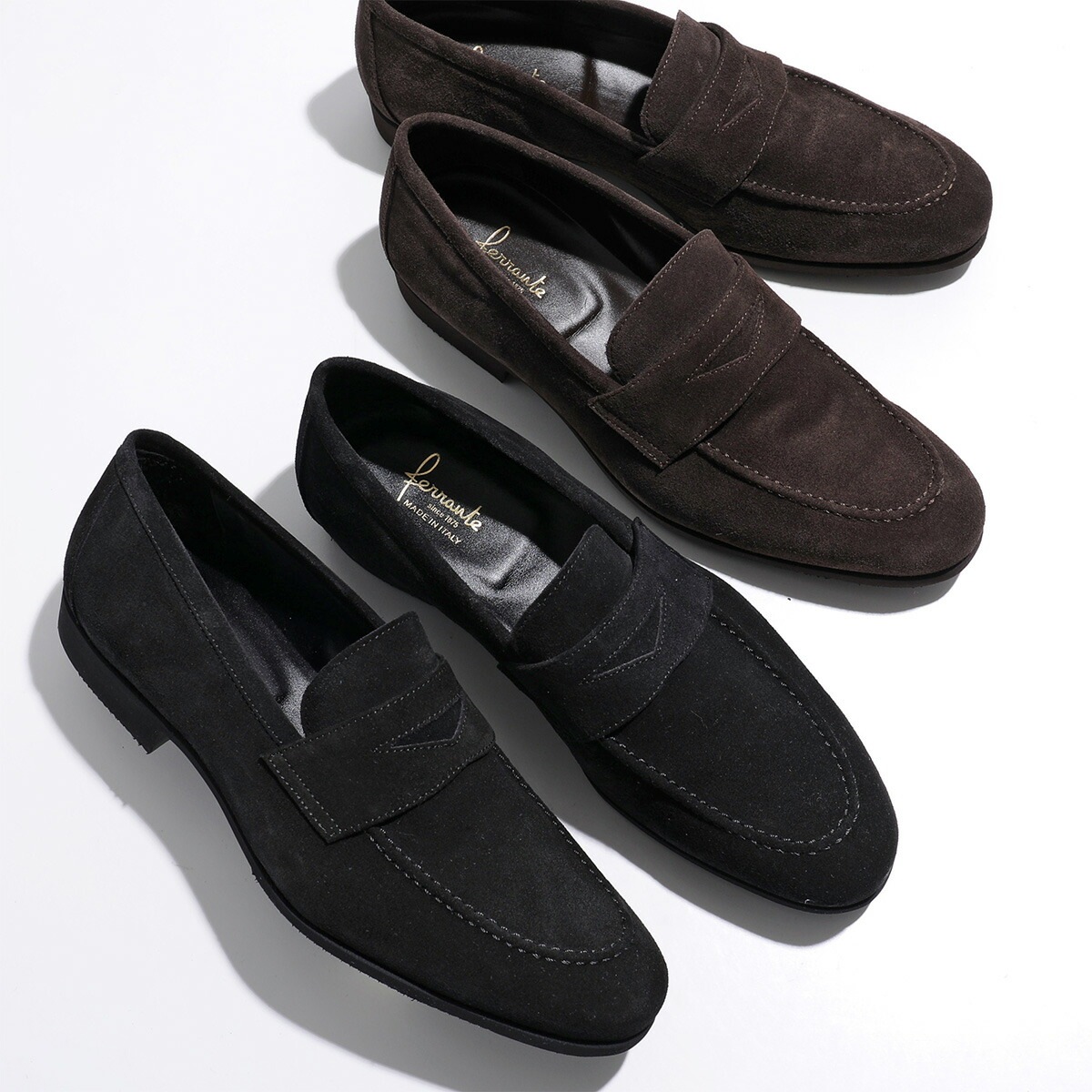 FERRANTE フェランテ ローファー ISEO CALFCAM イセオ メンズ レザーシューズ 革靴 スウェード ラウンドトゥ ビブラムソール 靴 カラー2色