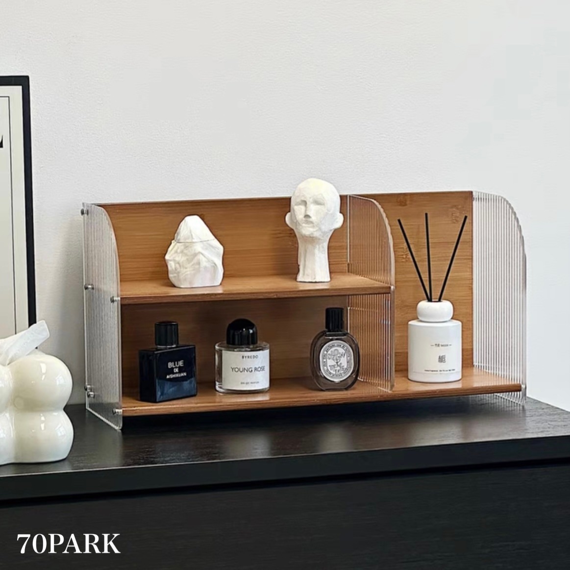 バンブー クリア 二段 収納 ディスプレイ ラック 全2色 香水収納 おしゃれ 韓国 韓国インテリア 韓国雑貨 韓国っぽ 北欧 小物置き インテリア雑貨 韓国 70PARK