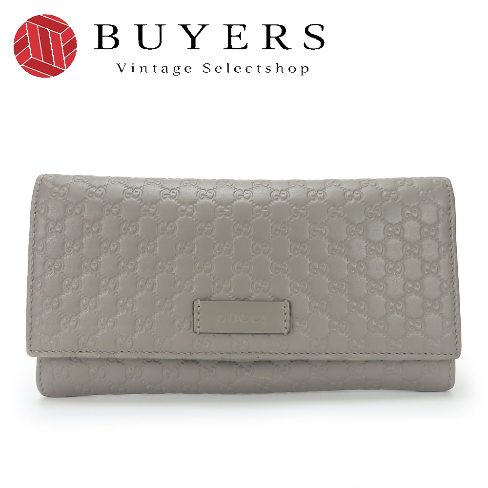 中古 長財布 449396 マイクログッチシマ シマレザー グレー系 二つ折り GG 小物 レディース 女性