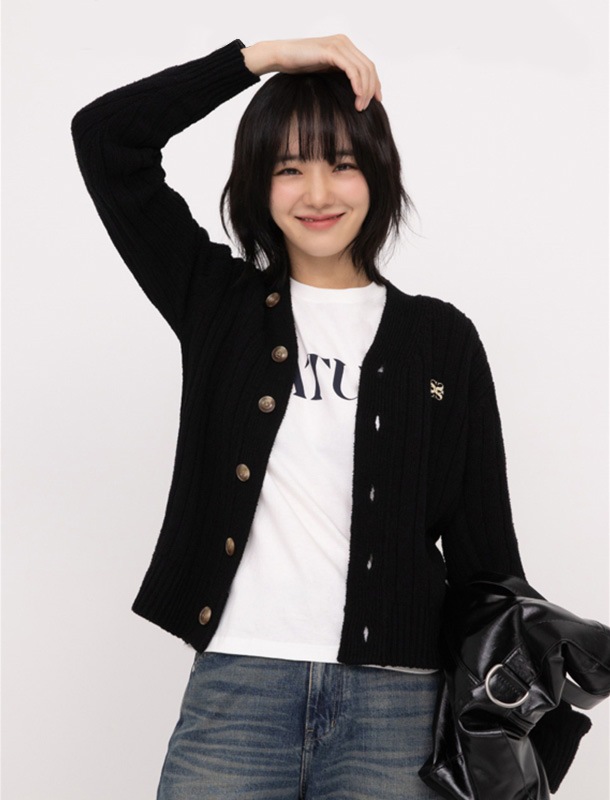 [세터] (W) ファロ オーバーサイズ ブクル カーディガン ( Classic Black )