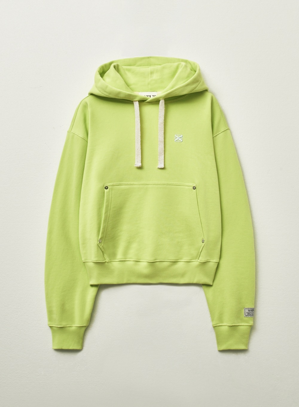 【SATUR】 (W) CLASSIC SMALL LOGO RIVET HOODIE : NEON YELLOW