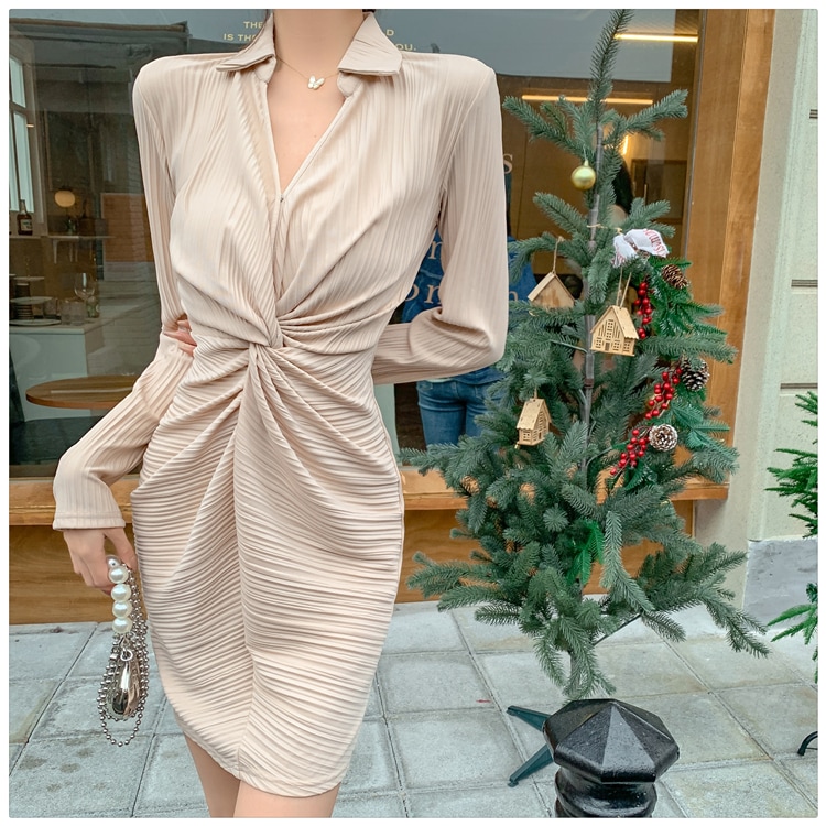 セクシー ワンピース ミニスカート ショート丈 長袖 Vネック 襟付き スリム タイト 細身 マーメイド スマート ウエストマーク 薄手 大人可愛い きれいめ 大人 おしゃれ 大人可愛い 大人女子