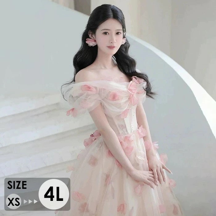 ドレス 大人 袖付き ワンピース 花柄 半袖 ピアノ 発表会 ロングドレス オフショルダー 大きいサイズ 小さいサイズ 演奏会 結婚式 演奏会ドレス 大人 レディース ロング丈 披露宴 ピアノ発表会