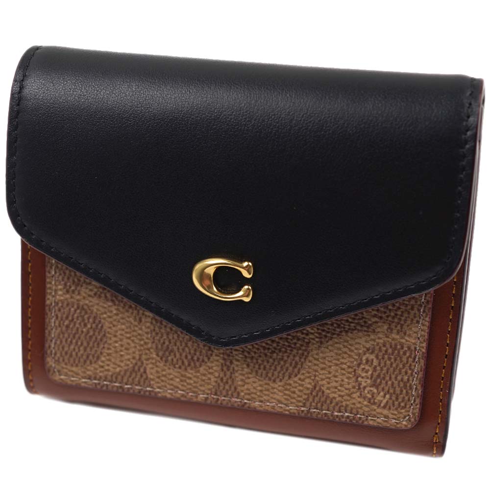 コーチ COACH C3156 B4NQ6 ウィン カラーブロック シグネチャー 三つ折り財布 スモール ウォレット タン ブラック レディース Colorblock Wyn Small Wallet