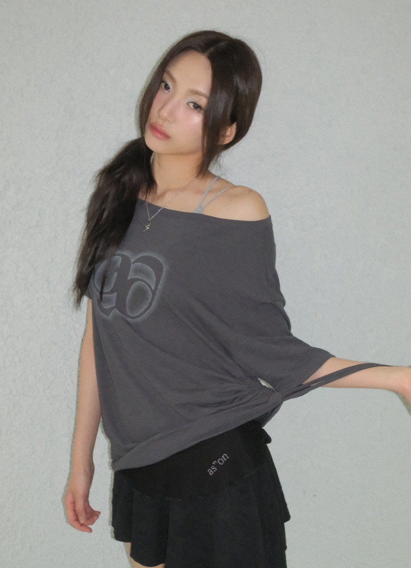 【AS"ON】 KIKI BOXY SHIRRING TEE / CHARCOAL 正規品