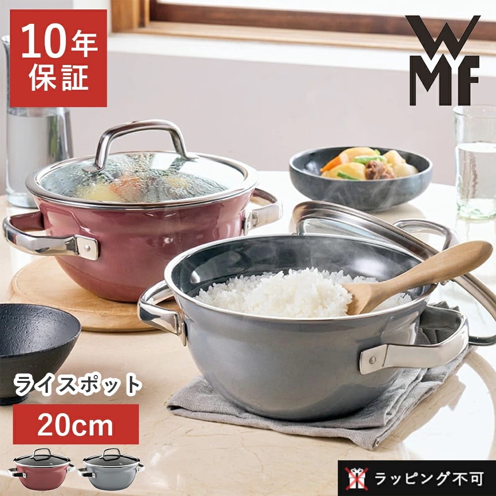 WMF ヴェーエムエフフュージョンテック ミネラル ライスポット 20cm 最大3合 ガス対応 食洗器対応 ガス火専用 IH非対応 ごはん鍋 両手鍋 無水調理 煮物 揚げ物 パン作り10年保証