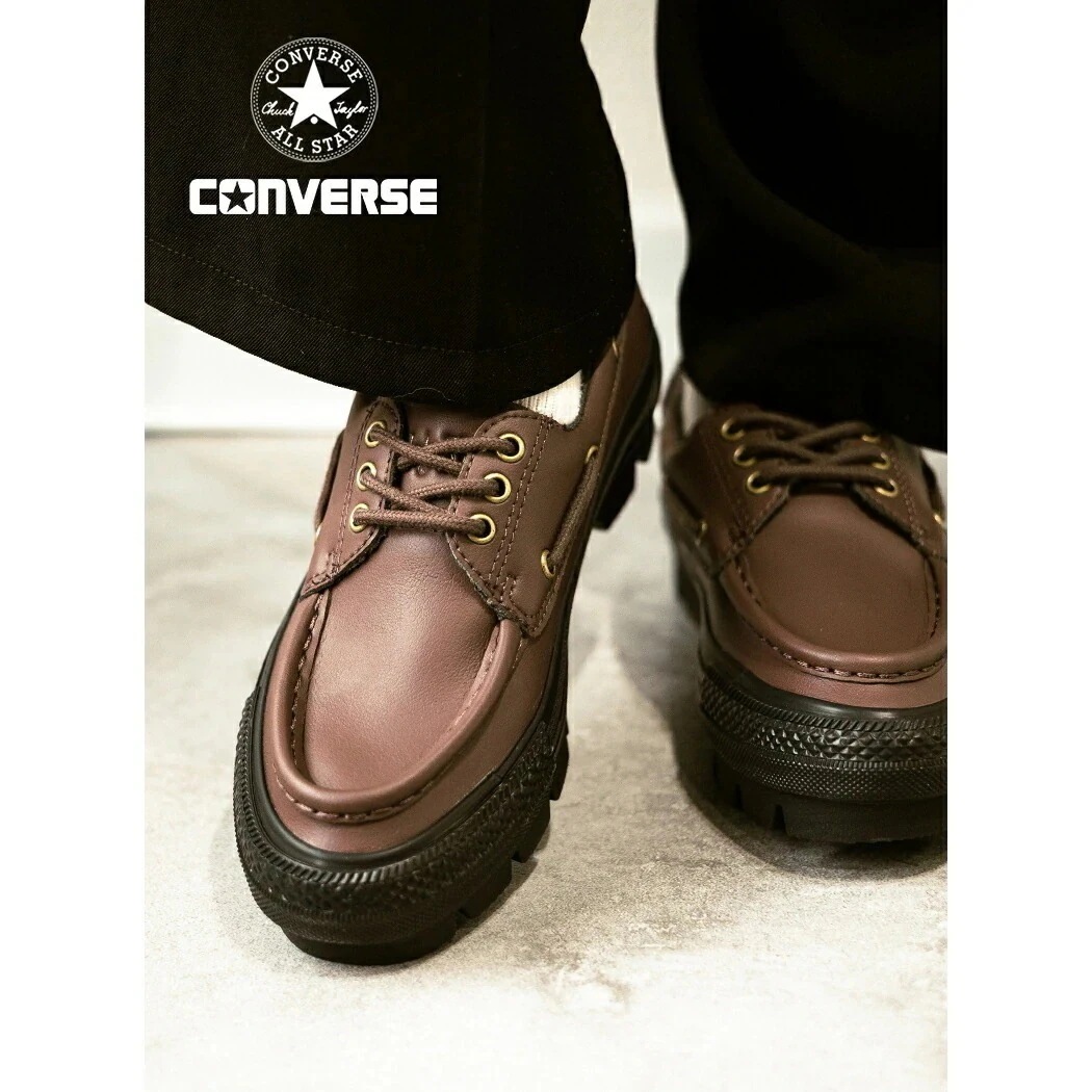 CONVERSE コンバース 革靴 デッキシューズ 厚底 オールスター チャンク スニーカー ALL STAR CHUNK MS OX DARK BROWN ( ブラウン 茶色 レザー メンズ レディ