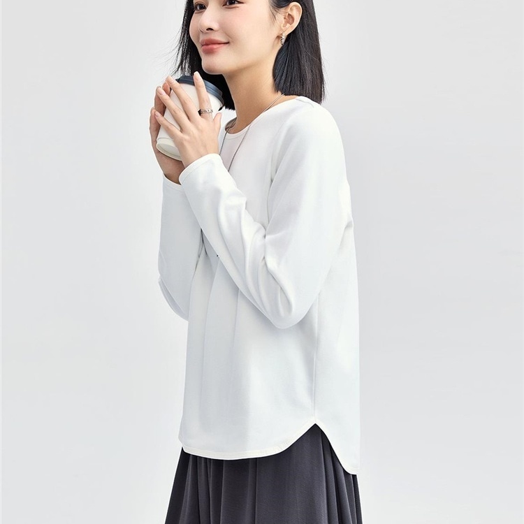 トップス カットソー 長袖 ラウンドネック プルオーバー ミディアム丈 サイドスリット かわいい 大人可愛い きれいめ シンプル 上品 おしゃれ かっこいい カジュアル こなれ感 個性的 主役級