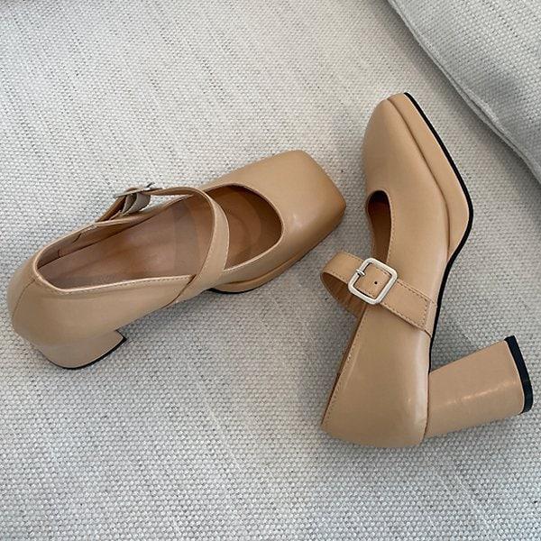 [シューズ] スクエアガボシメリージェーン女性用レディース靴ヒールパンプス喪服7cm/2color taz3002