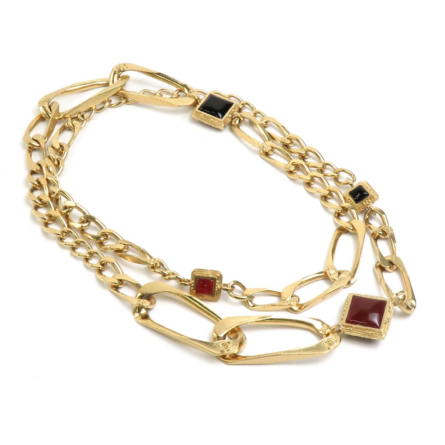 シャネル CHANEL ネックレス ココマーク メタル/ガラスストーン ゴールド/ブラック/レッド レディース e57995