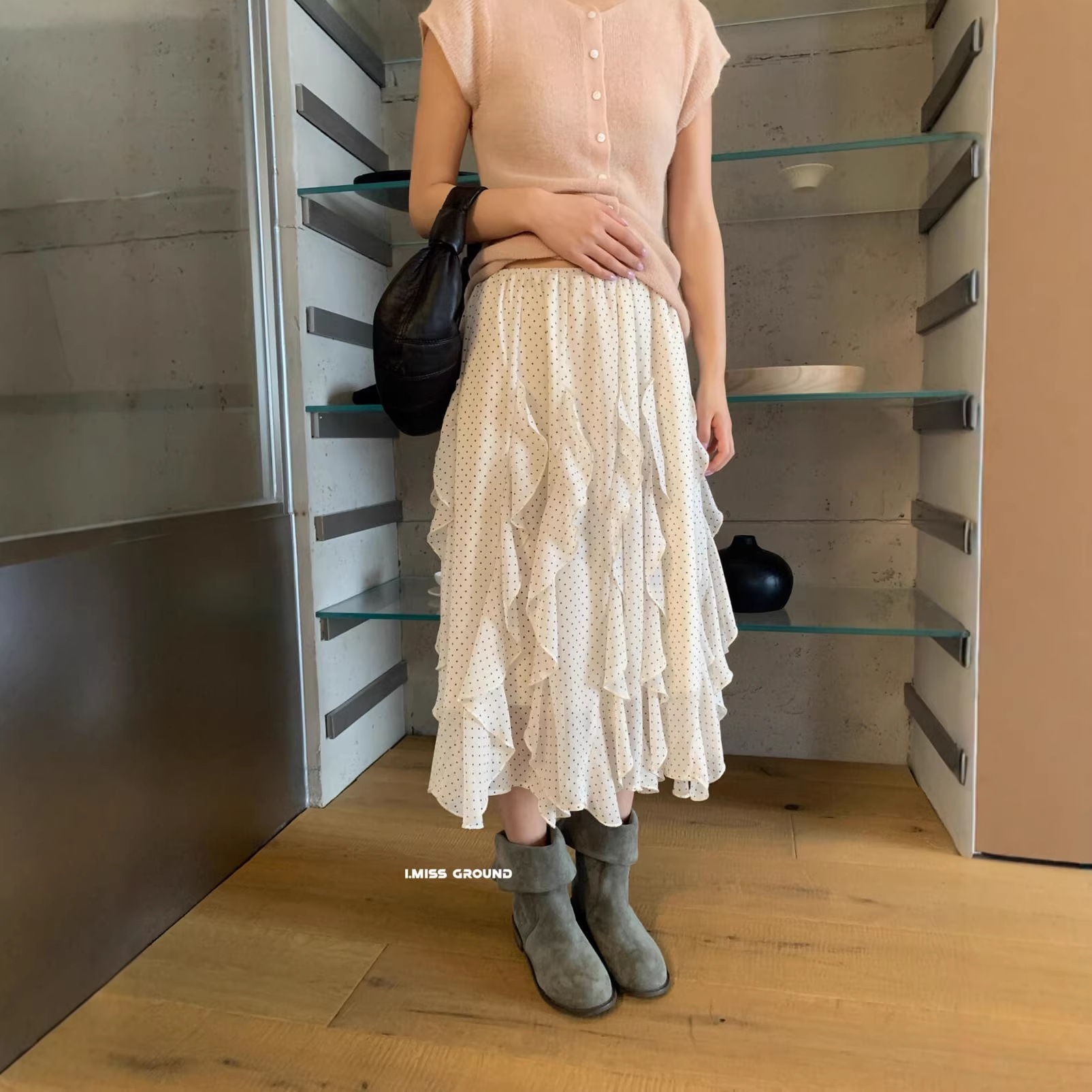 春夏 フランスの優しい妖精 妖精水玉フリルウエストゴムaラインスカート レディース R70978