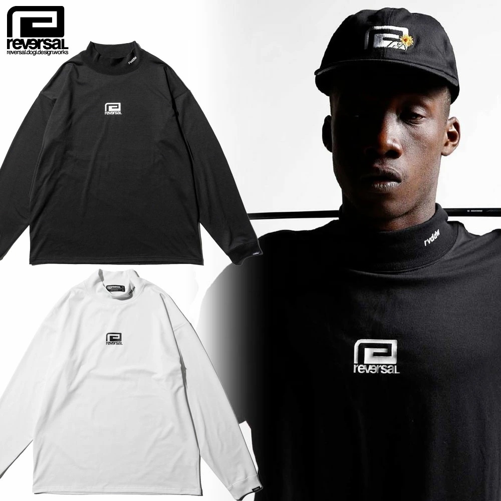 【reversal/リバーサル】モックネック Tシャツ 長袖 オーバーサイズ ロンT/PEs MVS OVER SIZE MOCK NECK rv23aw152ゴルフ ウェア ビッグシルエット 速乾