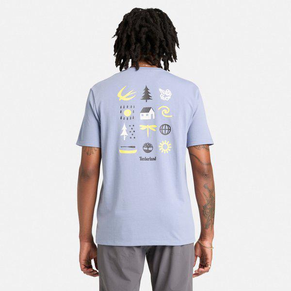 共用リフレッシュタッチバックグラフィック半袖TシャツライトブルーA5SG2 B88