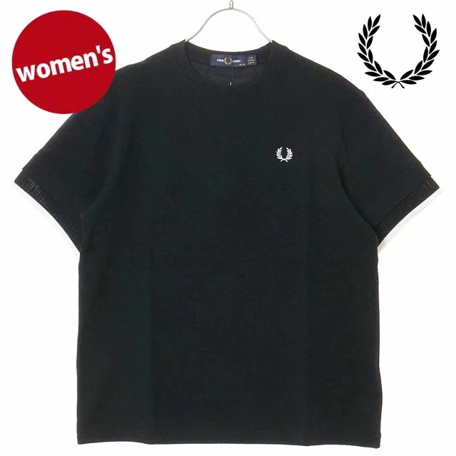 メール便 レディース メッシュカフピケTシャツ [G2167-102] トップス 半袖 鹿の子 ブラック BLACK 正規取扱店