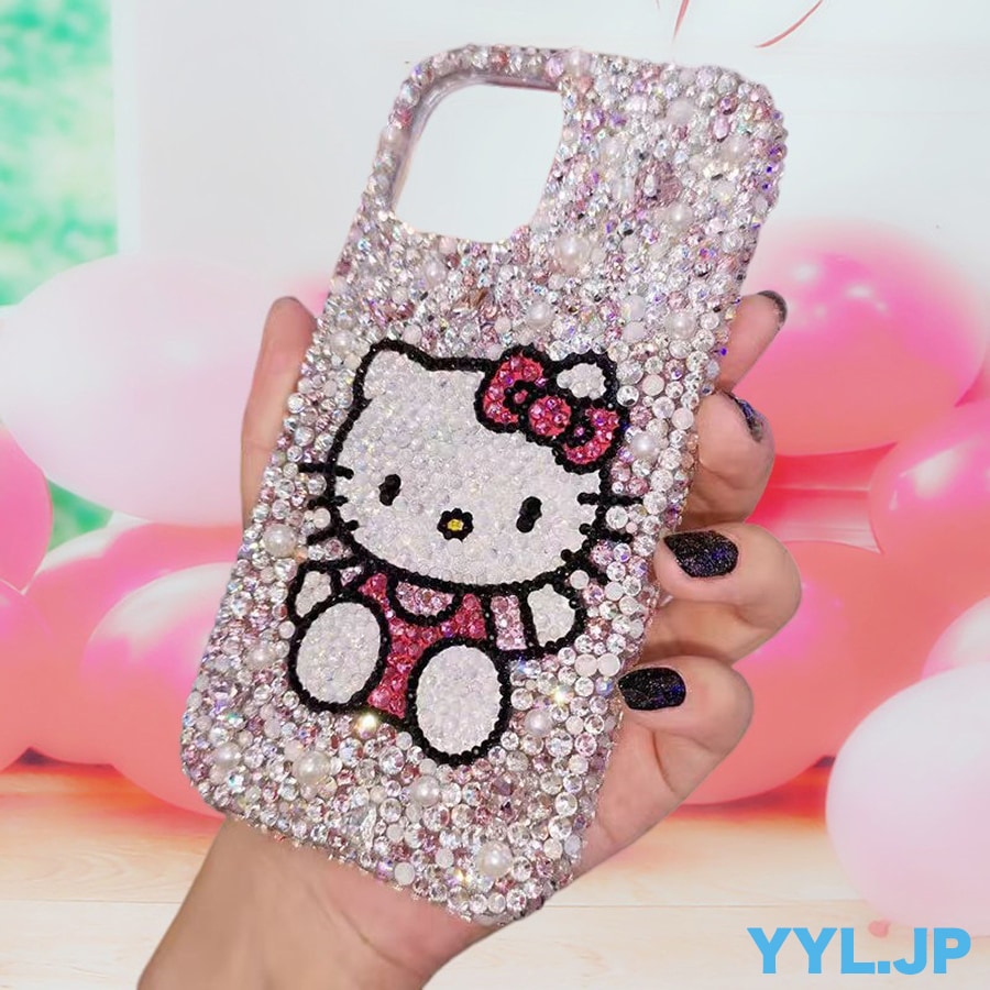 ハンドメイド iphoneケース キティ 全機種対応 iphone16ケース 16e 15 14 13 12 11 7 SE2 SE3 mini plus XR Xsmax キラキラ ラインストーン