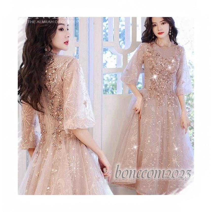 パーティードレス 可愛いビーズ 結婚式 成人式 エレ パーティードレス 誕生日 二次会 ロングドレス お呼ばれ 司会者 演奏会 挙式