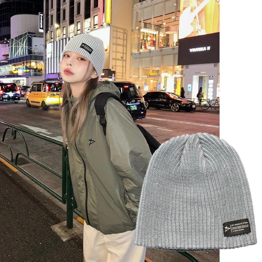 韓国人気ツートンニットビーニー - KHAKI