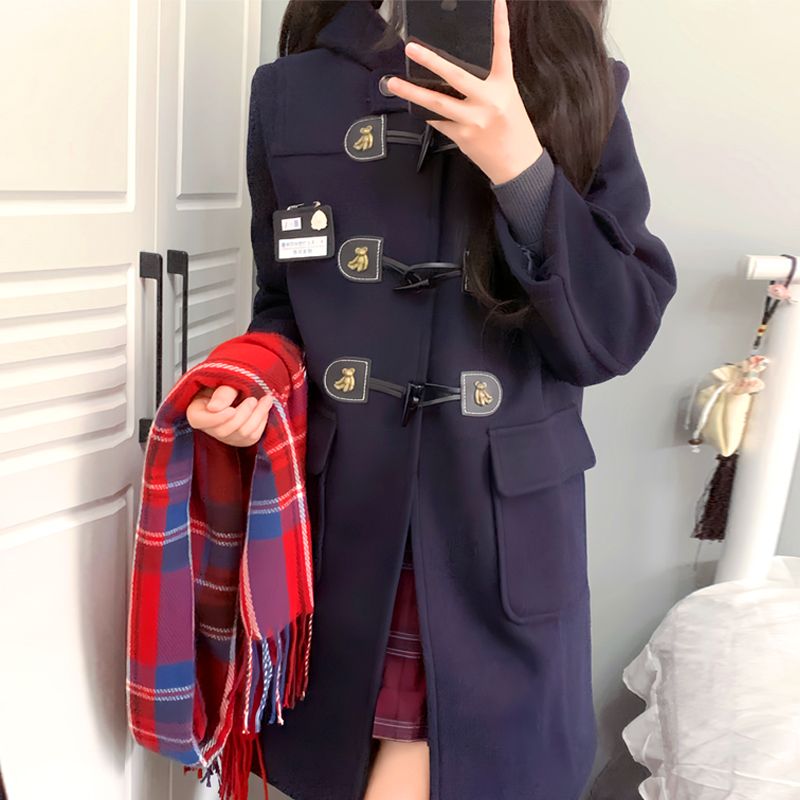 牛角バックルコート大学風小物学用品センスJK制服ツイードジャケットロング秋冬 制服 制服スカート 制服 カーディガン 韓国制服