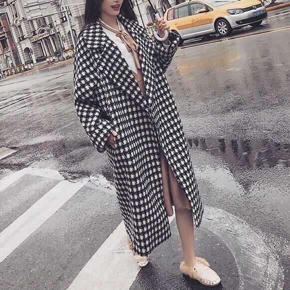 トレンチコート レディース アウター チェック 千鳥格子 チェスターコート ウールタッチ Aライン ミドル丈 ミモレ丈 格子柄 厚手 韓国 インスタ映え 高見え スタイルアップ 可愛い lout060