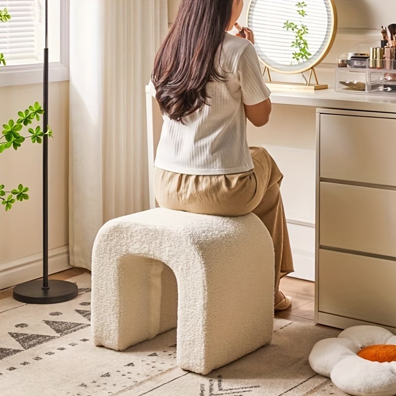 ドレッシング チェア ふわもこ コンパクト おしゃれ かわいい インテリア 北欧 ドレッサー チェア スツール オットマン 化粧 椅子 白 4-7