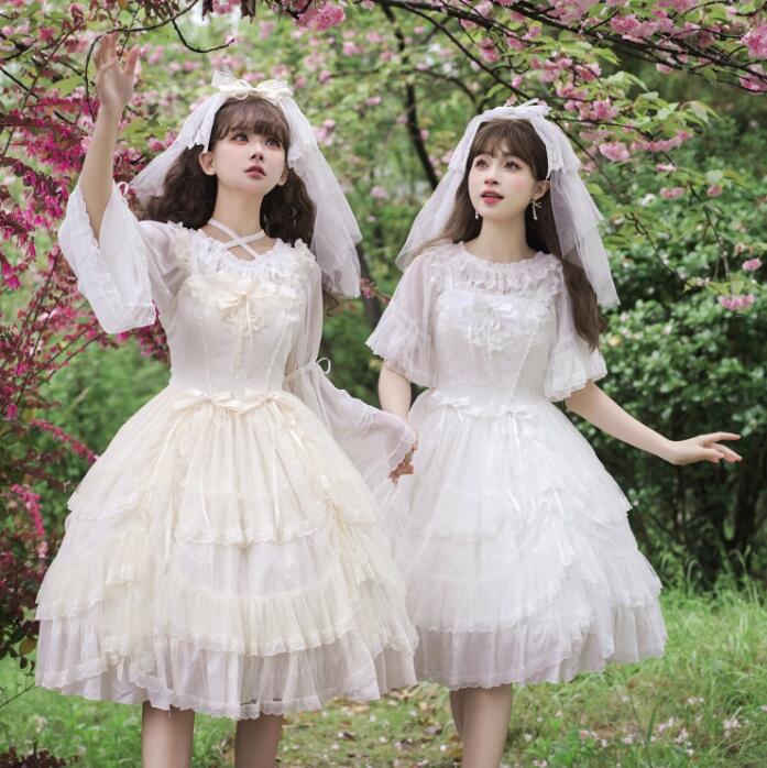 【TikTok人気新品】ロリータドレス 膝丈 キャミソール プリンセスドレス レディース 花嫁 コスプレ ティアードドレス Lolita ハロウィン コスプレ衣装 学園祭 文化祭 イベント コスチュー