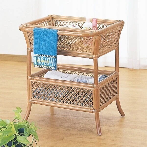 脱衣かご 2段 ラタン製 ランドリーバスケット 籐家具 幅56cm