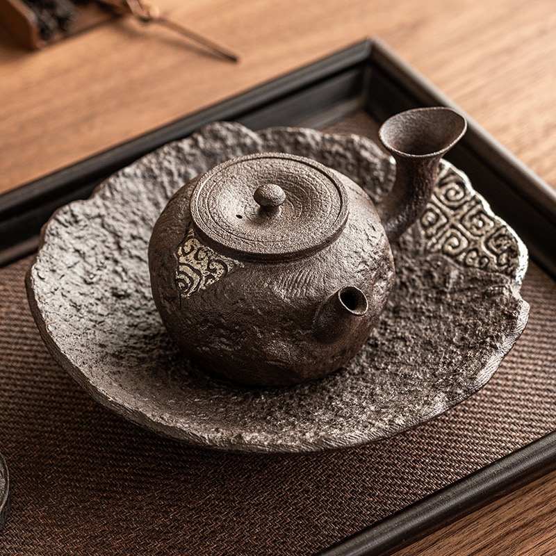 古い粘土の銀の三日月形のサイドハンドルのポットのレトロなティーポットのお茶の醸造のカンフーティーセットフィルター付きのシングルポットの大容量