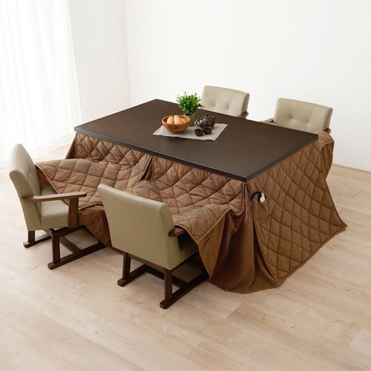 【目玉商品】ダイニングコタツ・ふとん・チェア６点セット KOT-7311DBR-150+ﾏﾛﾝ+KC-7589DBR (代引不可)(TD)