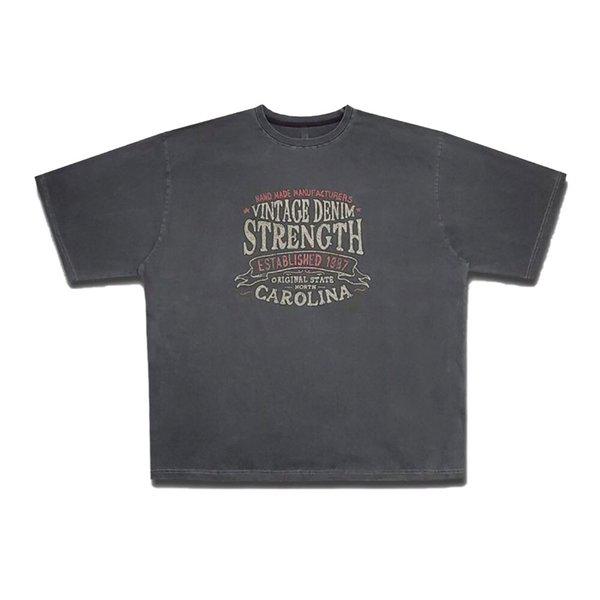 男女兼用 ビンテージ ピグメント ラウンド 半袖 Tシャツ OF-TSH-Q009-チャコール