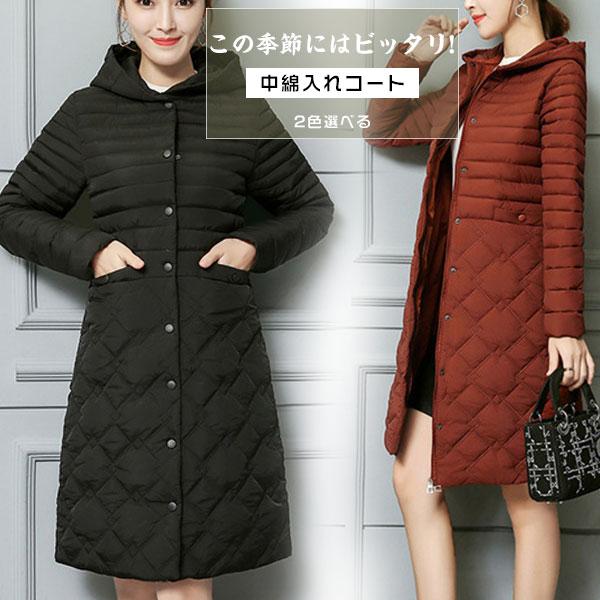 大人の魅力コートレディース中綿防寒ロング軽量冬パーカーダウンコートアウターフード付き秋中綿入り暖かい防風大きいサイズ通勤