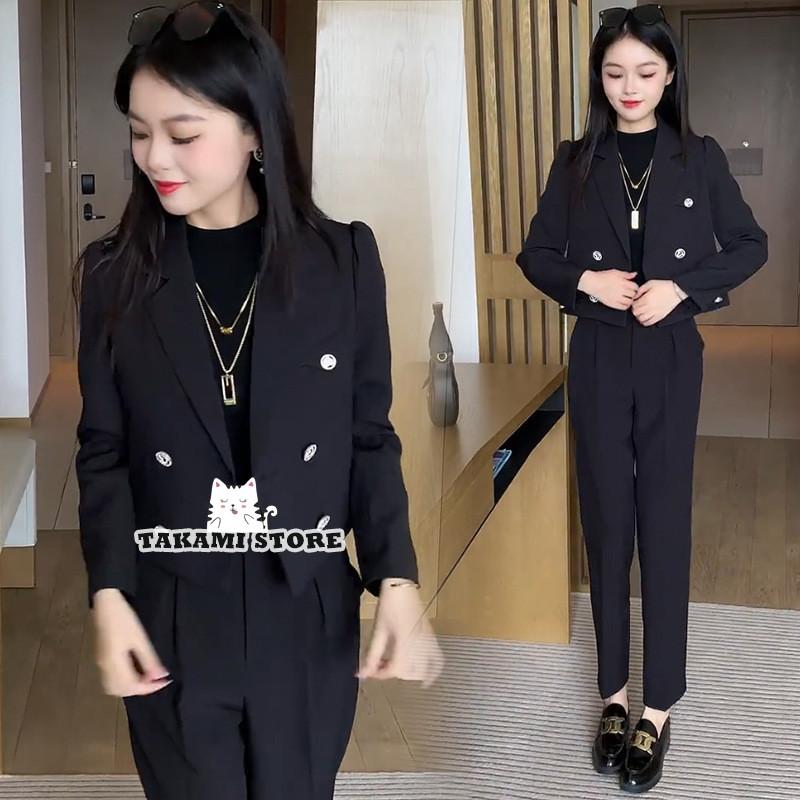 【急速出荷!】【制服標準装備】セットアップレディース春ワイドパンツパンツスーツブレザーおしゃれママフォーマル長袖オフィス入学式通勤OL2点セット卒業式服母ブラック