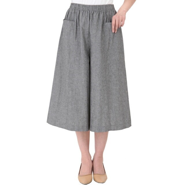 ダンガリー キュロット 同サイズ2色組 ブルー/グレー ウエストゴム レディース 綿100％ 日本製